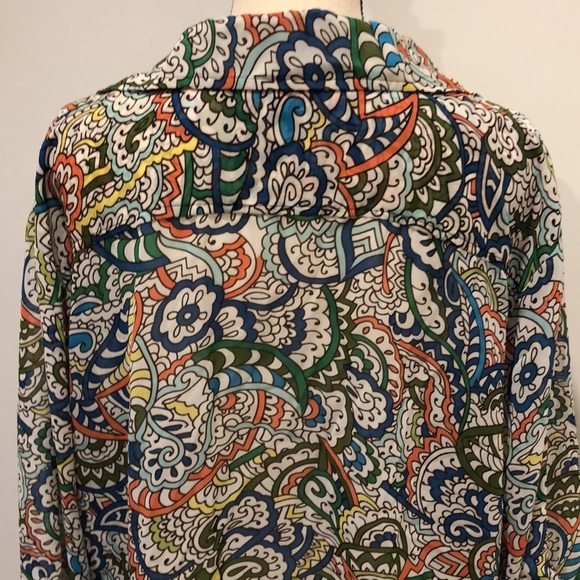 Sunny Leigh colourful button down shirt diamond buttons 3X Vneck roll up sleeves - Picture 8 of 11